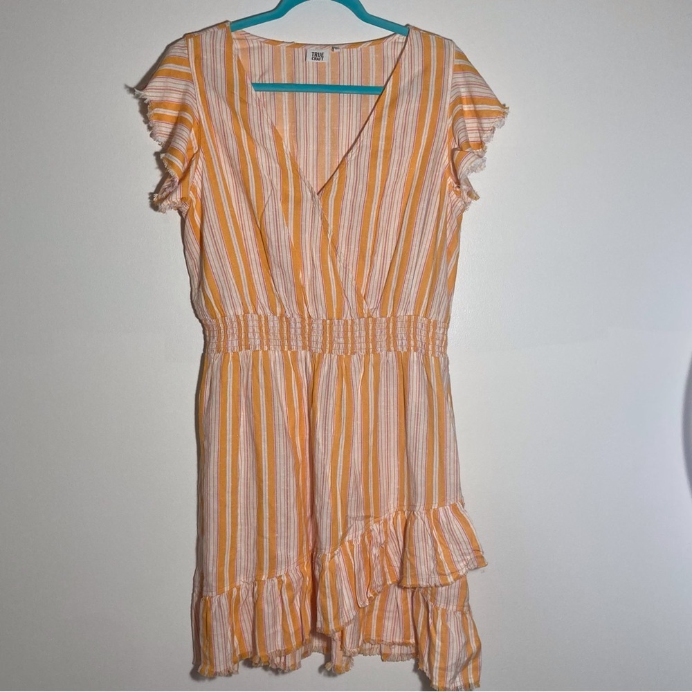 True Craft Mustard Yellow & White Striped Dress | Summer Outings | Festivals